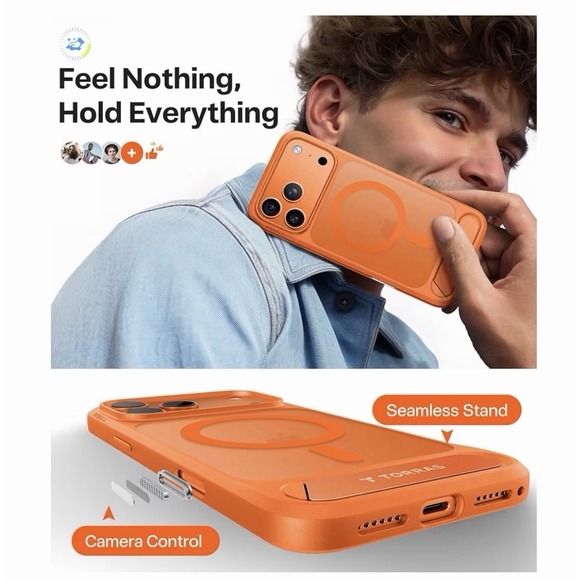TORRAS Strong Magnetic & Seamless Stand iPhone 17 Pro Max Case, Cosmic Orange - Picture 10 of 11